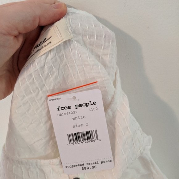 Free People White Buttondown Blouse Top - Picture 5 of 9
